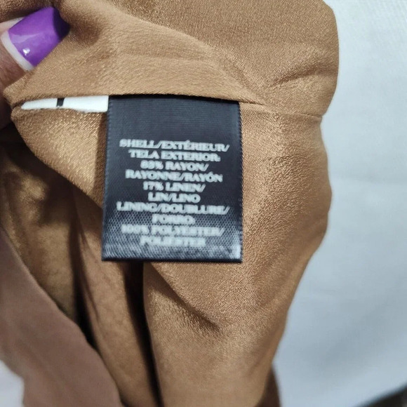 Ann Taylor Brown Pencil Straight Skirt Women Size 0 Rayon Linen Pocket Lined - Picture 7 of 8